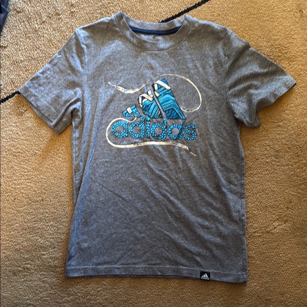 Adidas Gray T-Shirt with Blue Graphic Design